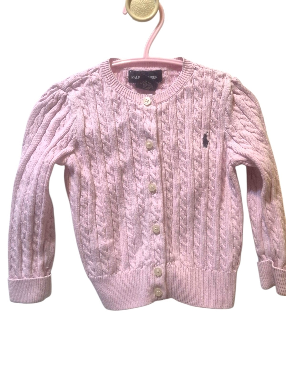 Ralph Lauren Light Pink Cable-Knit Girls Cardigan
